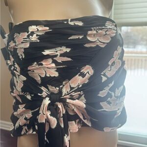 Cinq à Sept Black and Pink Floral Wrap Top